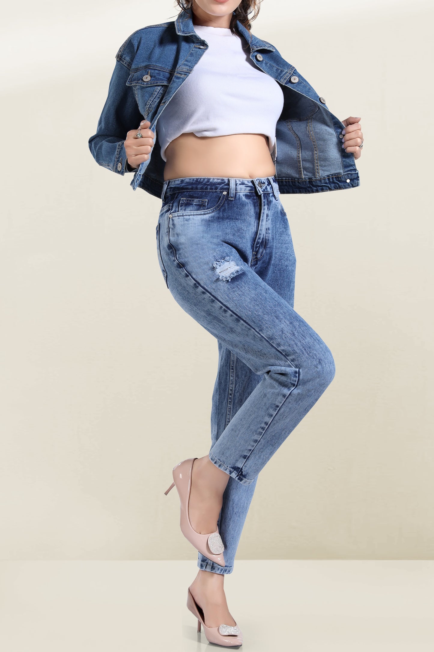 Clothmaker Women's Mid Blue Denim Jacket - Non-Stretchable Classic Design, Stylish Outerwear for Everyday Casual Look, Durable Fabric, Perfect Fit 2006