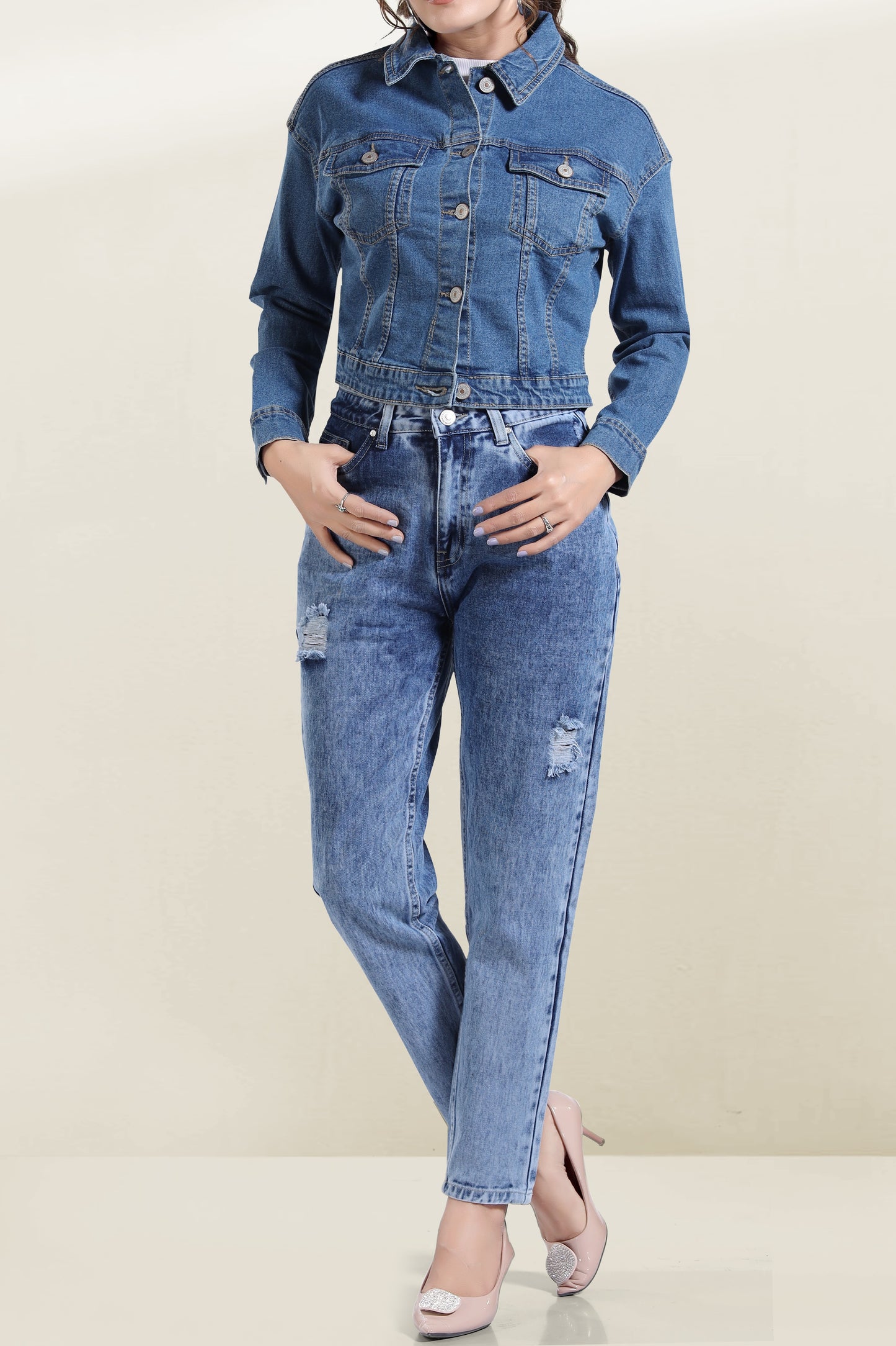 Clothmaker Women's Mid Blue Denim Jacket - Non-Stretchable Classic Design, Stylish Outerwear for Everyday Casual Look, Durable Fabric, Perfect Fit 2006