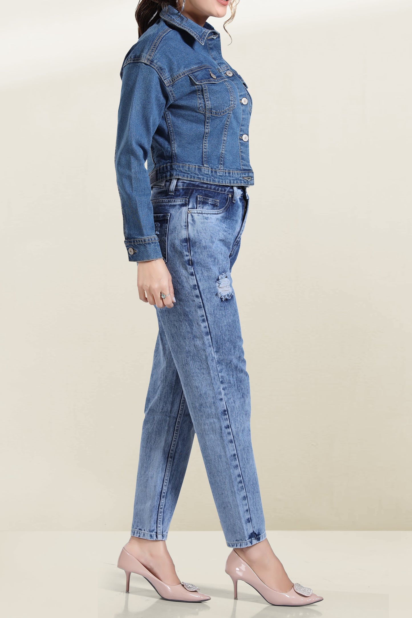 Clothmaker Women's Mid Blue Denim Jacket - Non-Stretchable Classic Design, Stylish Outerwear for Everyday Casual Look, Durable Fabric, Perfect Fit 2006