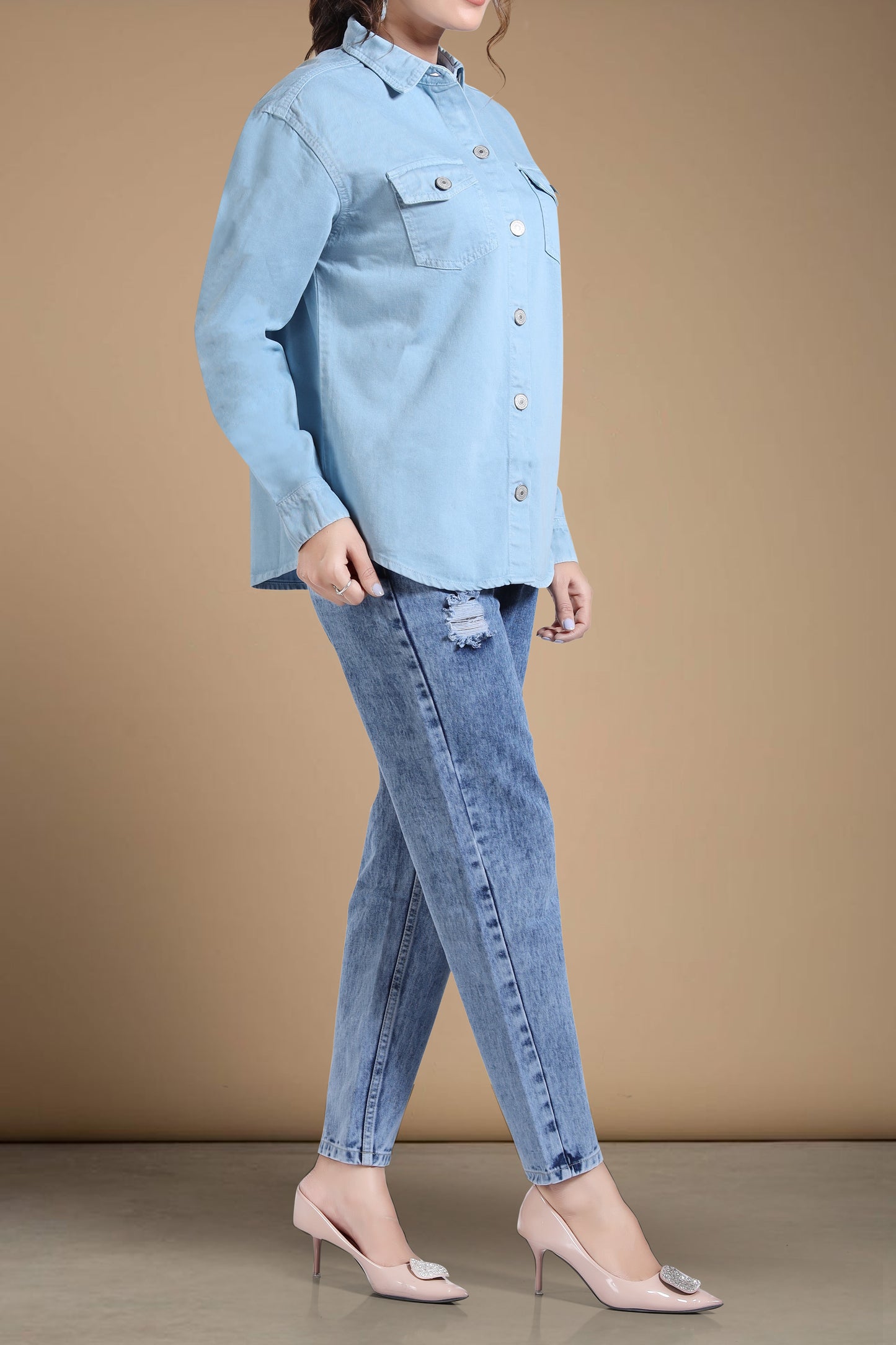 Clothmaker Women's Turkish Blue Shacket - Non-Stretchable Denim, Stylish and Comfortable Outerwear, Perfect for Casual and Layered Looks 2011