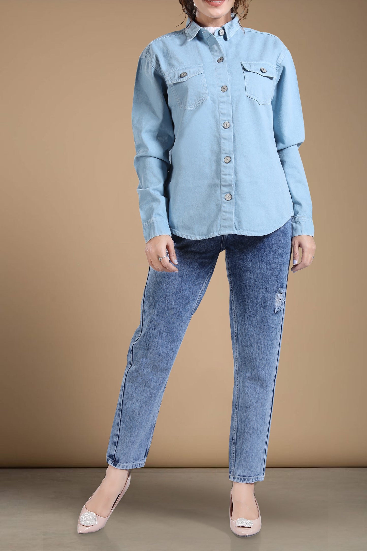 Clothmaker Women's Turkish Blue Shacket - Non-Stretchable Denim, Stylish and Comfortable Outerwear, Perfect for Casual and Layered Looks 2011