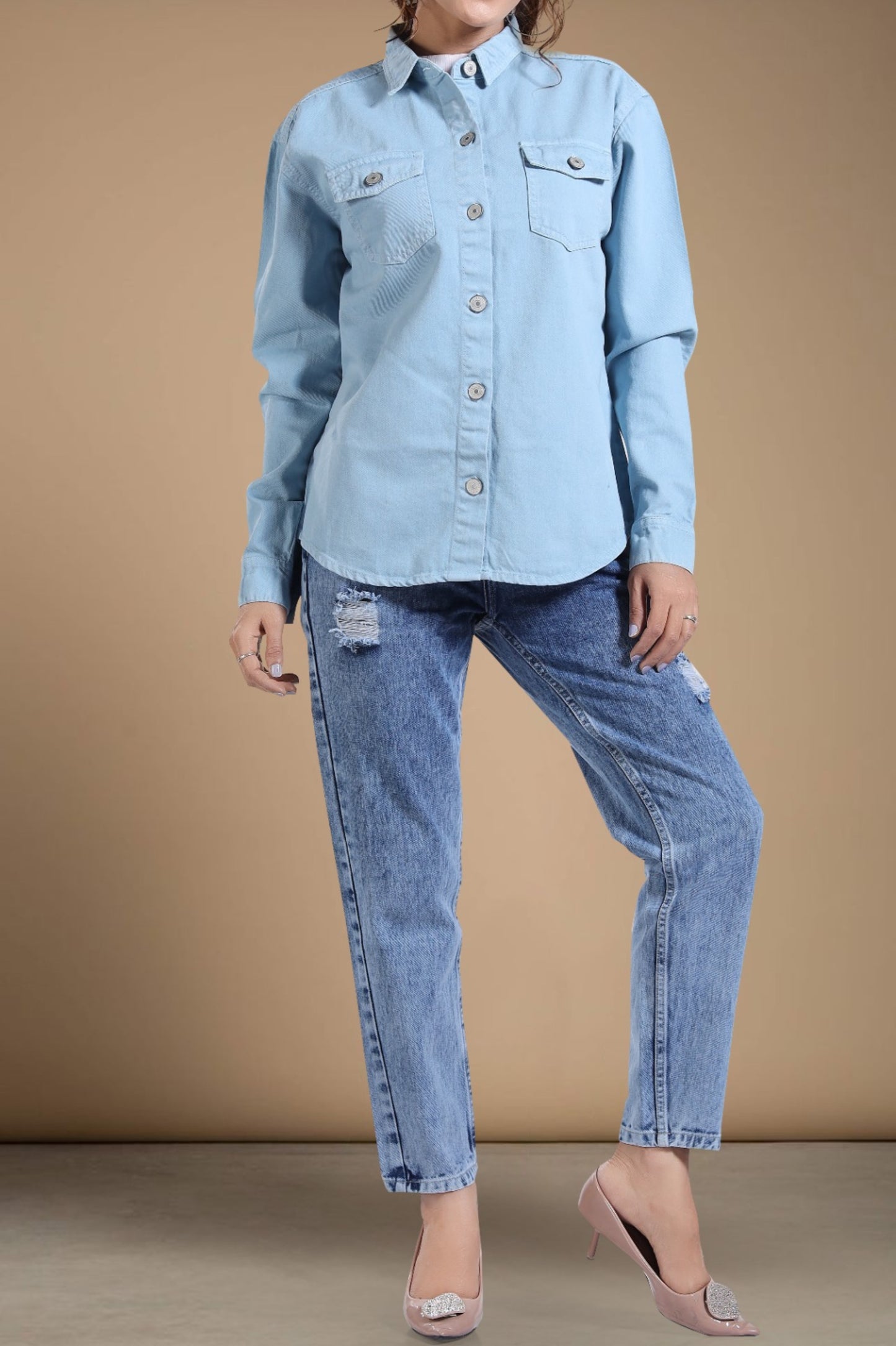 Clothmaker Women's Turkish Blue Shacket - Non-Stretchable Denim, Stylish and Comfortable Outerwear, Perfect for Casual and Layered Looks 2011